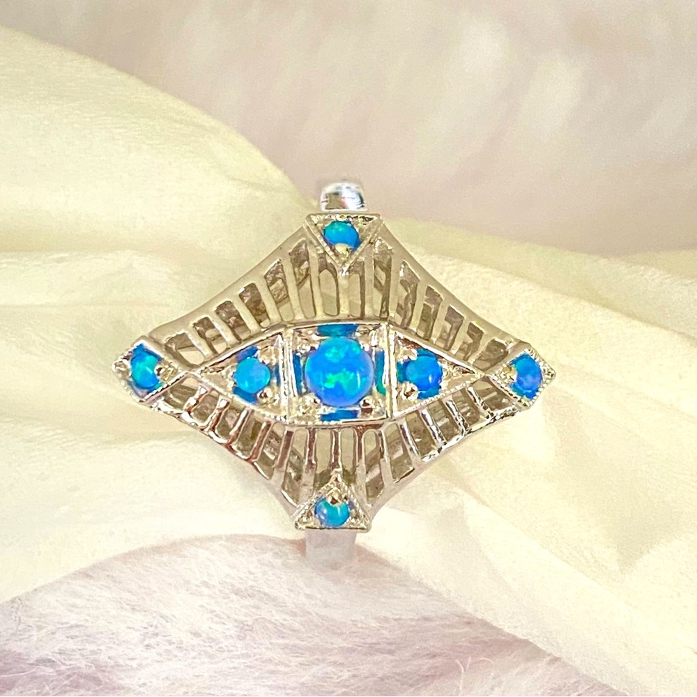 Fire Opal Ring Art Deco Style Ring  Size 6.5
